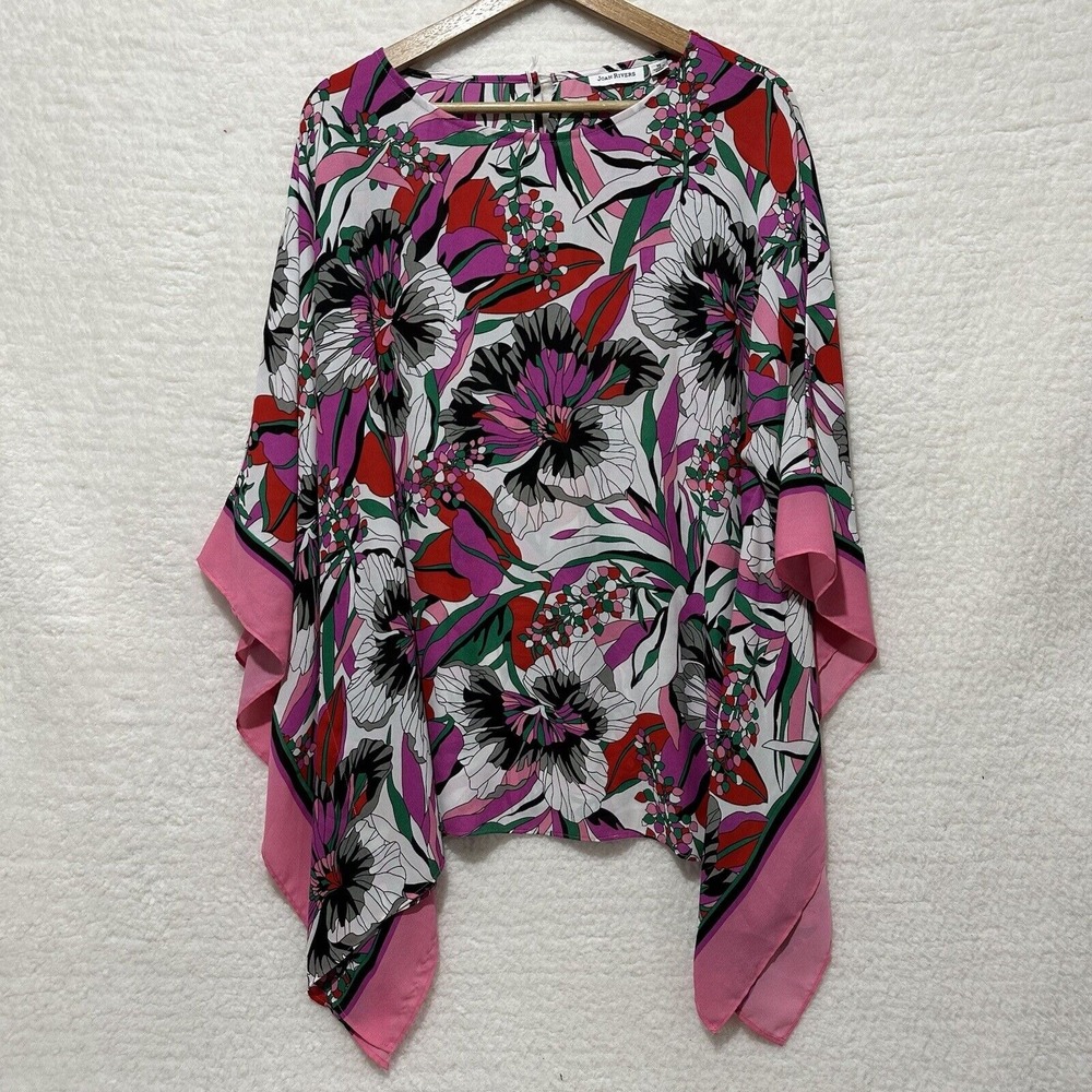 JoAN RIVERS Caftan Sheer Blouse with Flowy Sleeves Multi Floral Top Size Medium